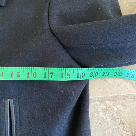 SANDRO Paris Black Leather Trim 100% Wool Pea Coat - Picture 13 of 14